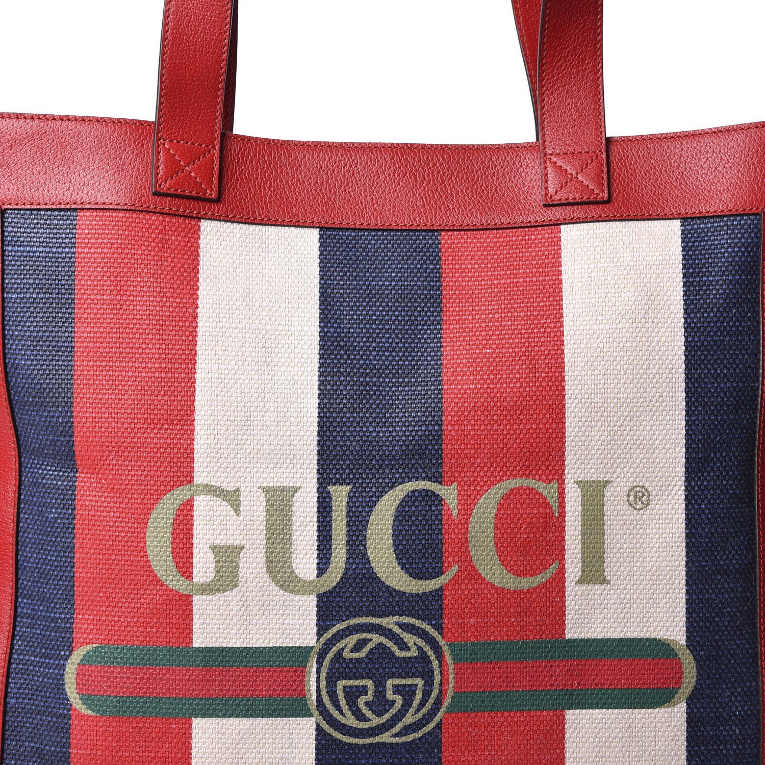 Gucci Canvas Calfskin Sylvie Stripe Logo Mens Tote Red White Blue 9 of 9