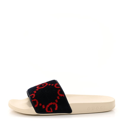 Gucci Terry Cloth GG Monogram Slide Sandals 36 Blue Red 1 of 10