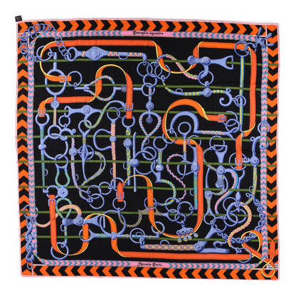 Hermes Cashmere Silk Panoplie Equestre Shawl 140 Black Orange Vert 2 of 10