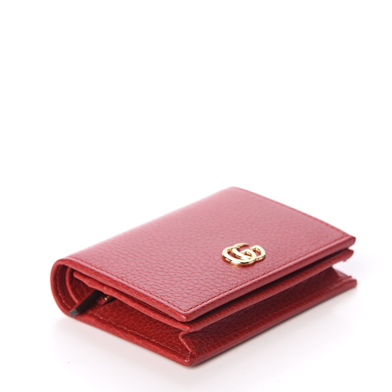 Gucci Pebbled Calfskin GG Marmont Card Case Hibiscus Red 3 of 5