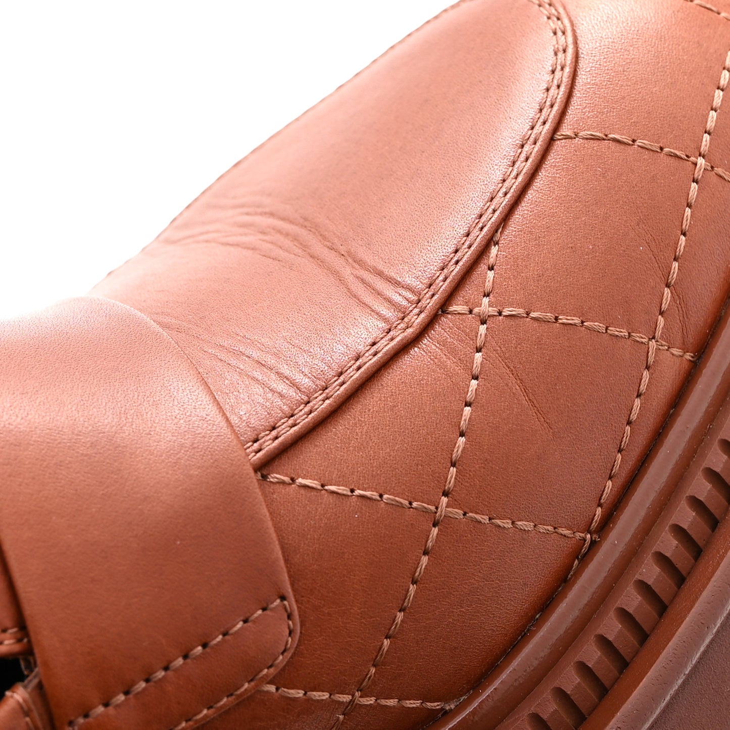 Calfskin Quilted CC Mocassin Loafers 38.5 Light Brown