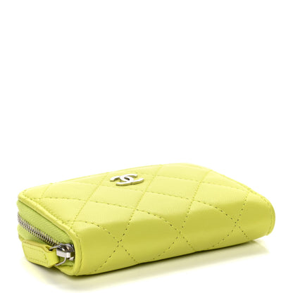 Chanel Lambskin Quilted Zip Coin Purse Wallet Neon Yellow 4 of 11