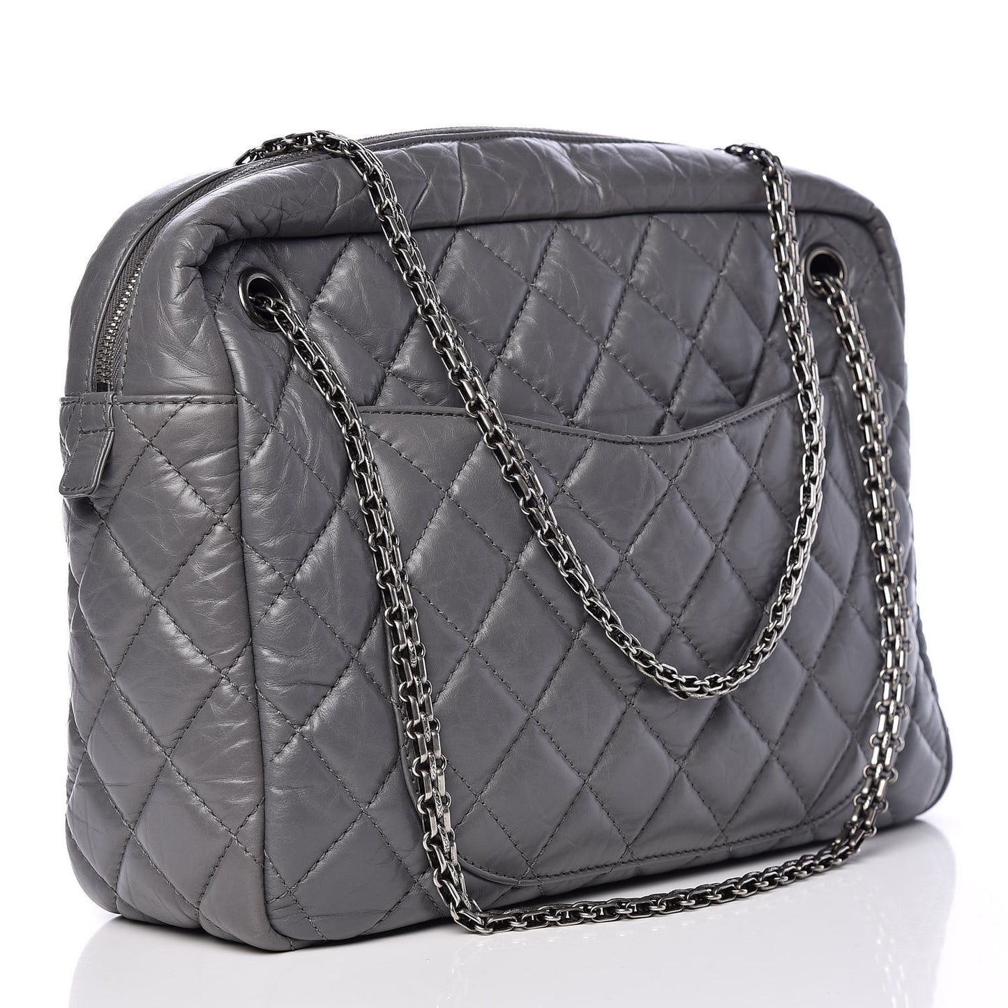 Aged Calfskin Quilted Large Reissue Camera Case Grey