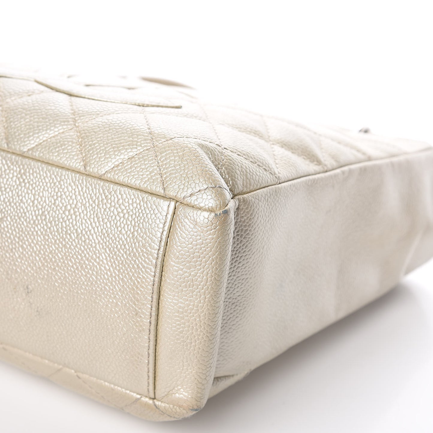 Metallic Caviar Quilted Petit Shopping Tote PST Pearl