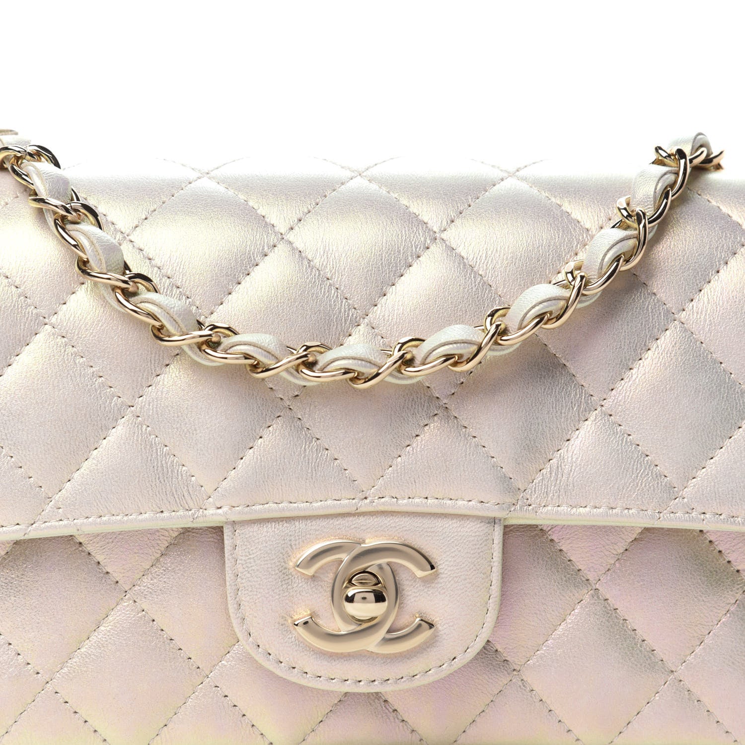 Chanel Iridescent Lambskin Quilted Mini Rectangular Flap Ivory 10 of 11