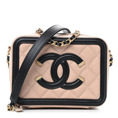Chanel Caviar Quilted CC Filigree Vanity Clutch With Chain Beige Black 1 of 10