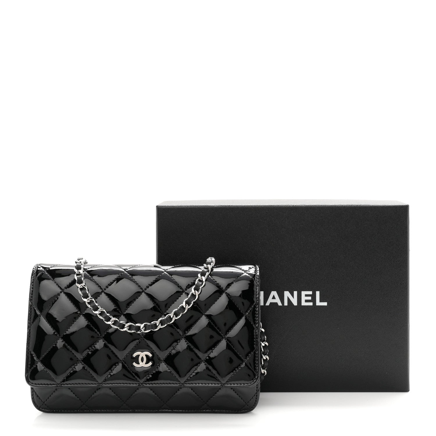 Chanel Patent Quilted Wallet On Chain WOC Black 12 of 12