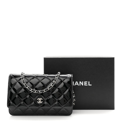 Chanel Patent Quilted Wallet On Chain WOC Black 12 of 12
