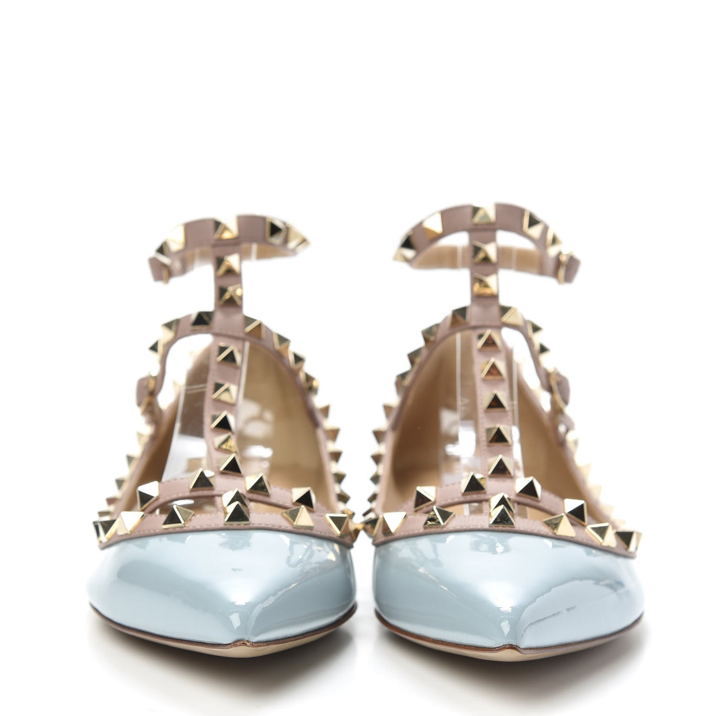 Patent Nappa Rockstud Cage Ballerina Flats 39 Sky Sorbet Poudre