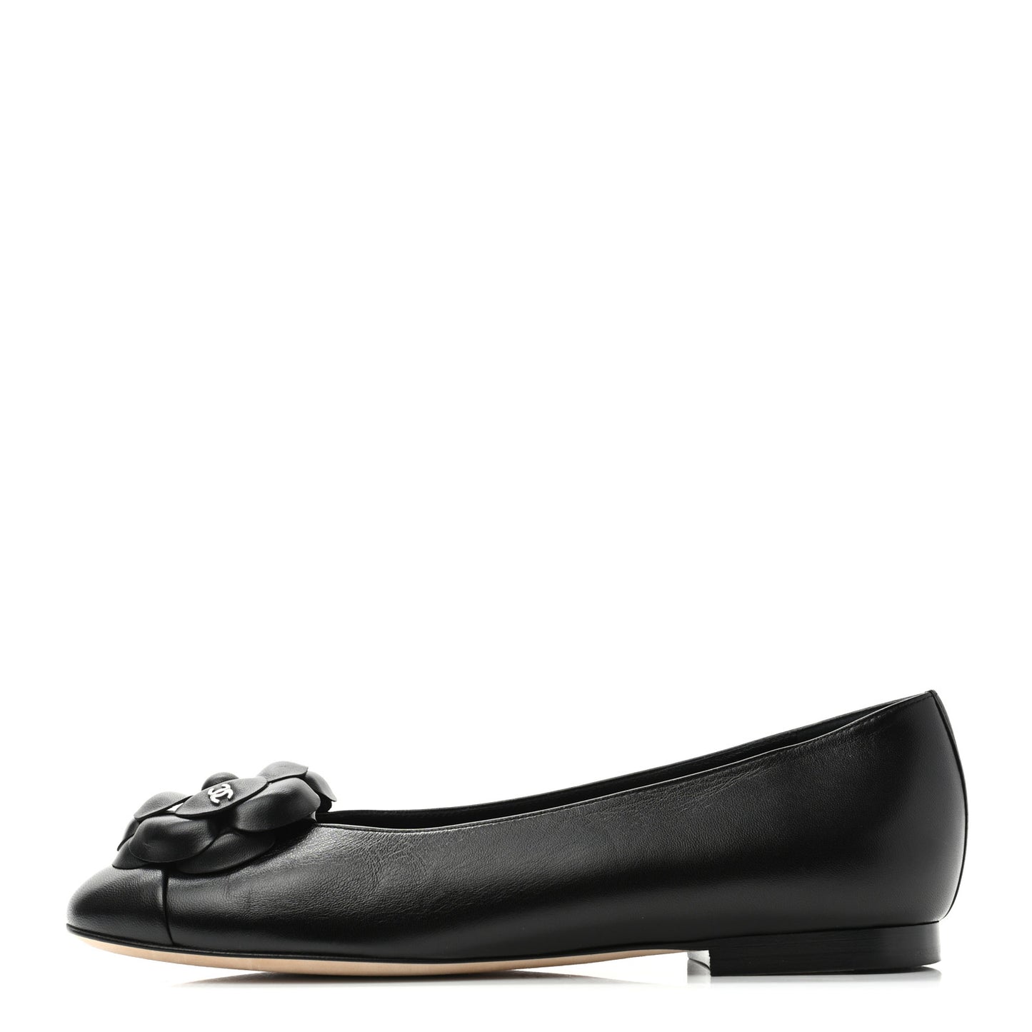 Lambskin Camellia Ballerina Flats 37.5 Black