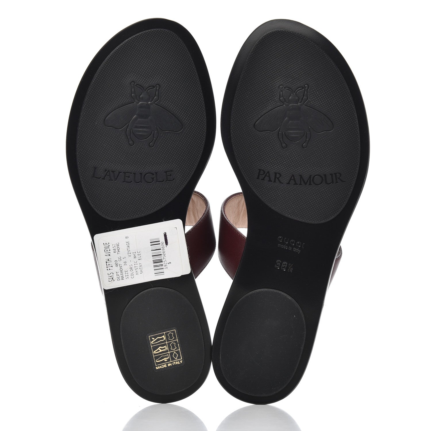 Gucci Calfskin GG Marmont Flat Thong Sandals 36.5 Vintage Bordeaux 5 of 8