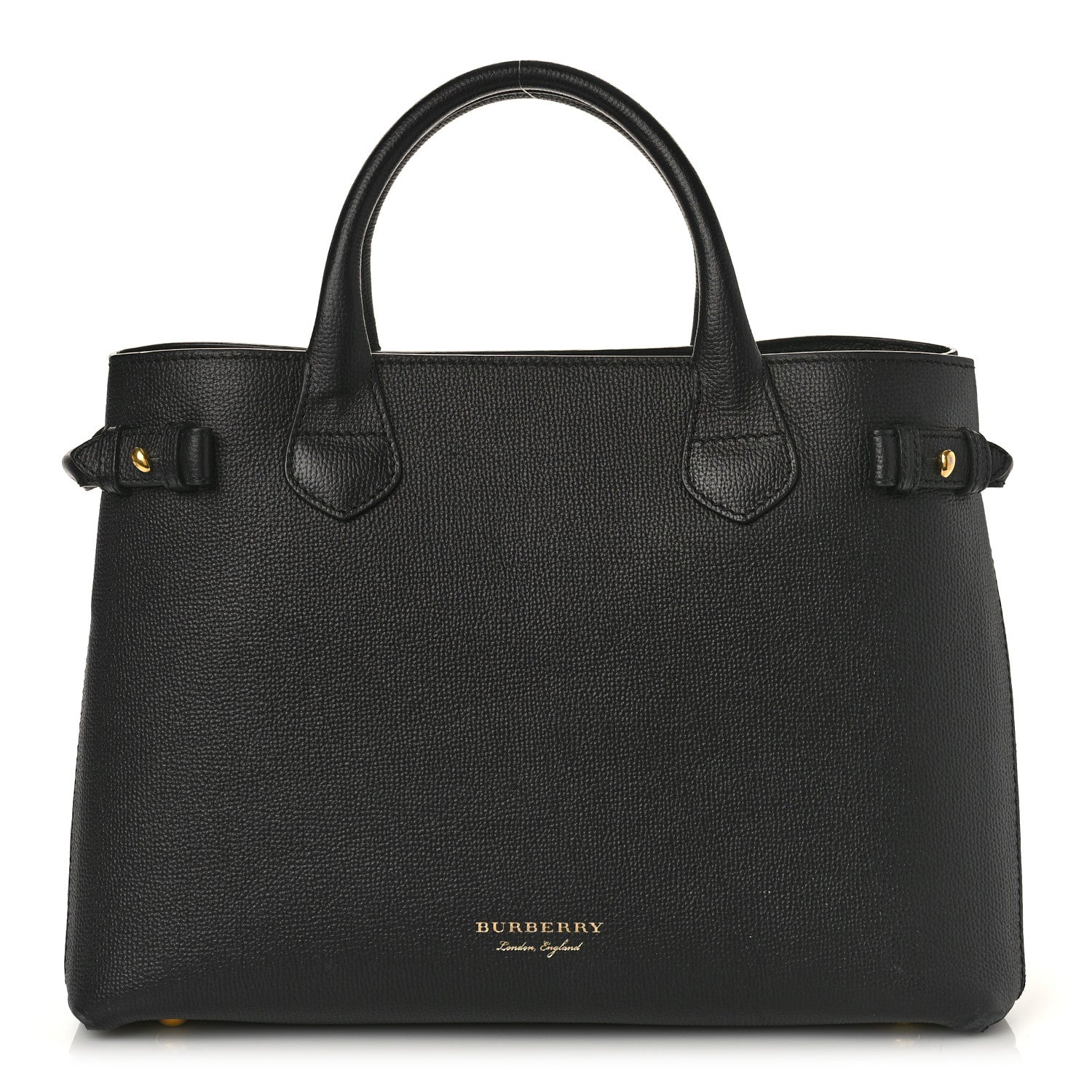 Burberry Grainy Calfskin House Check Medium Banner Tote Black 1 of 9
