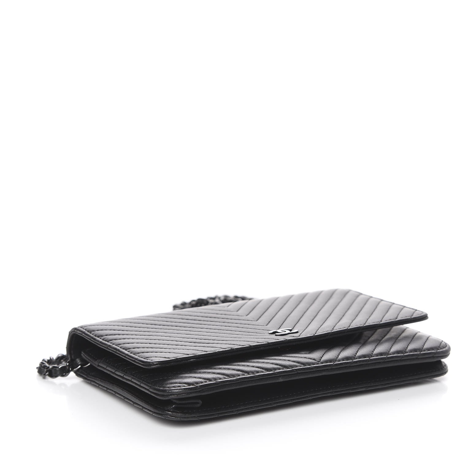 Chanel Lambskin Chevron Quilted Wallet On Chain WOC So Black 4 of 14