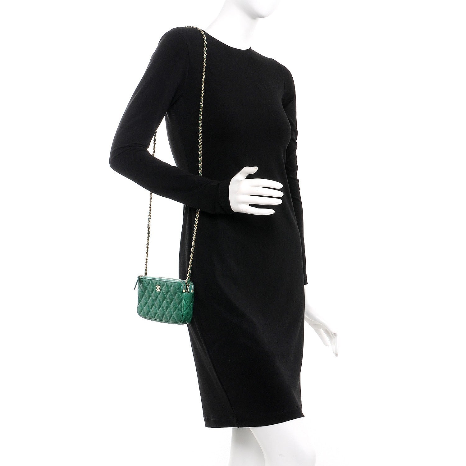 Chanel Caviar Quilted Small Clutch With Chain Green 2 of 10