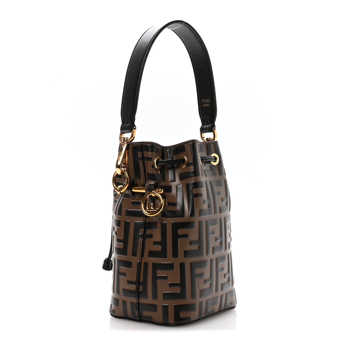 Vitello Liberty F is Fendi Bi-Color FF 1974 Embossed Mini Mon Tresor Bucket Bag Maya Black
