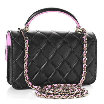 Chanel Lambskin Quilted Flap Phone Holder With Chain Black Lilac 3 of 11