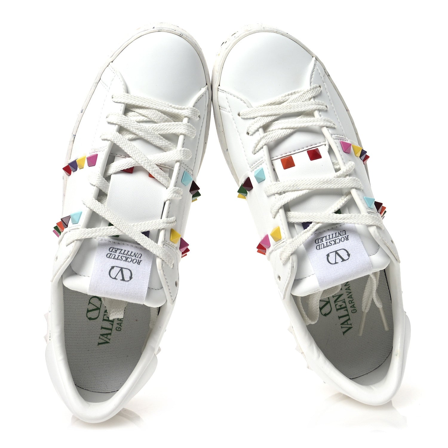 Valentino Garavani Vegan Leather Womens Rockstud Open for a Change Sneakers 37.5 White Multicolor 2 of 9