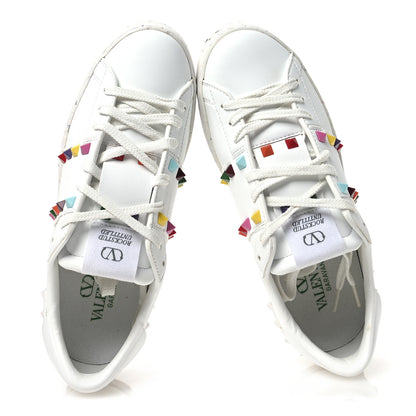 Valentino Garavani Vegan Leather Womens Rockstud Open for a Change Sneakers 37.5 White Multicolor 2 of 9