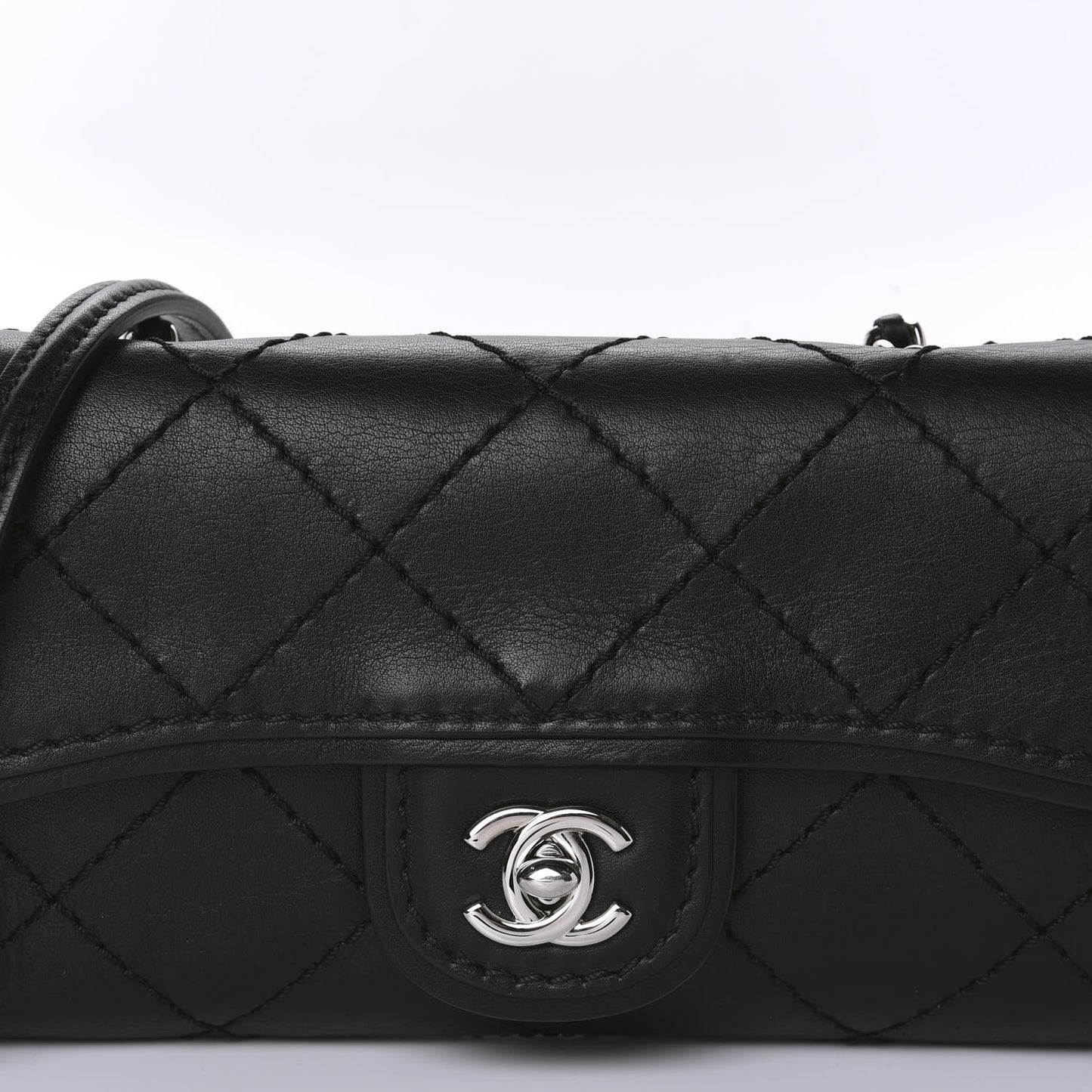 Calfskin Stitched Clutch Flap Black