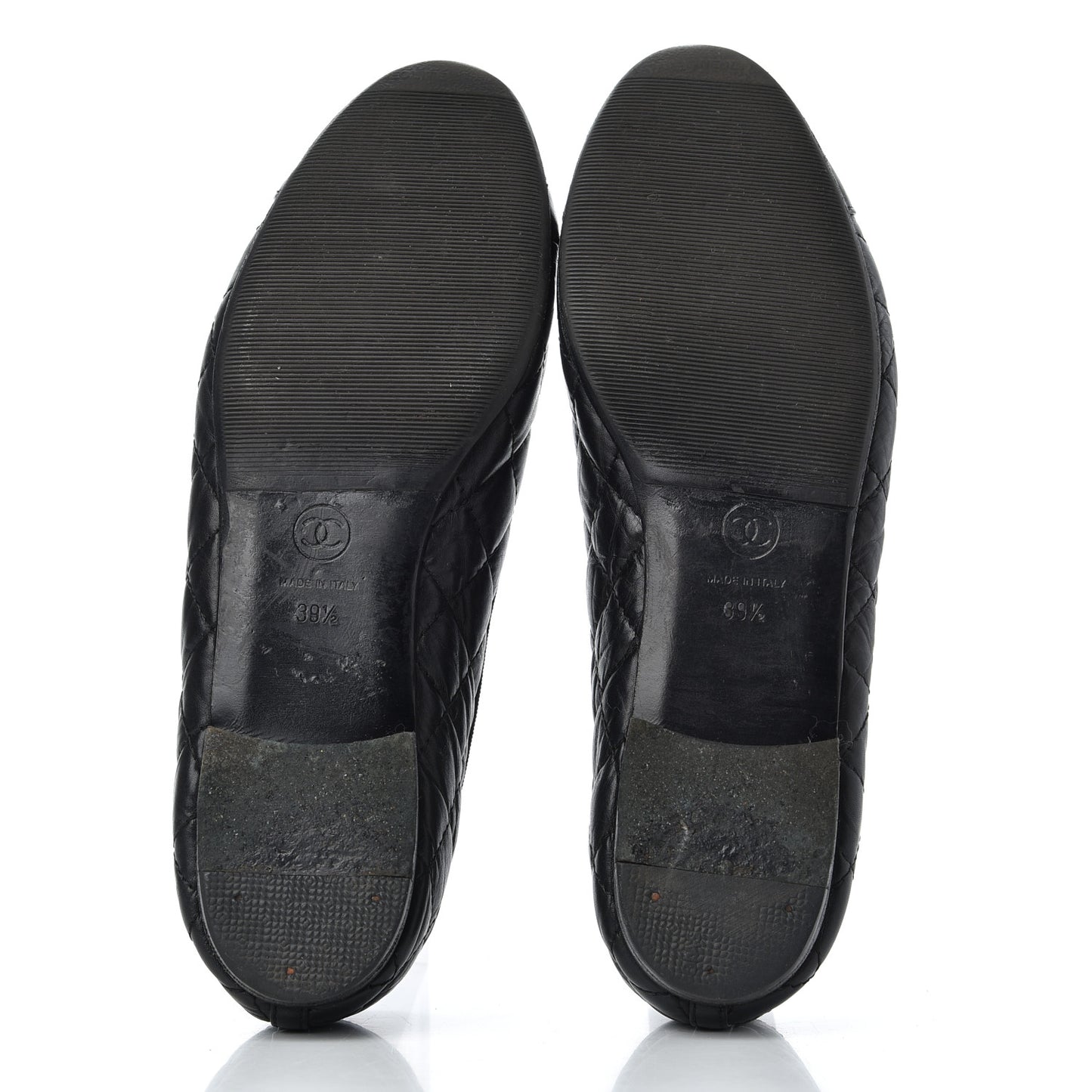 Aged Calfskin Quilted CC Cap Toe Ballerina Flats 39.5 Black