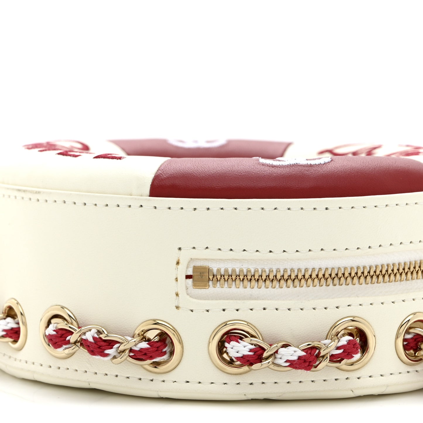 Lambskin Coco Lifesaver Round Bag Red White
