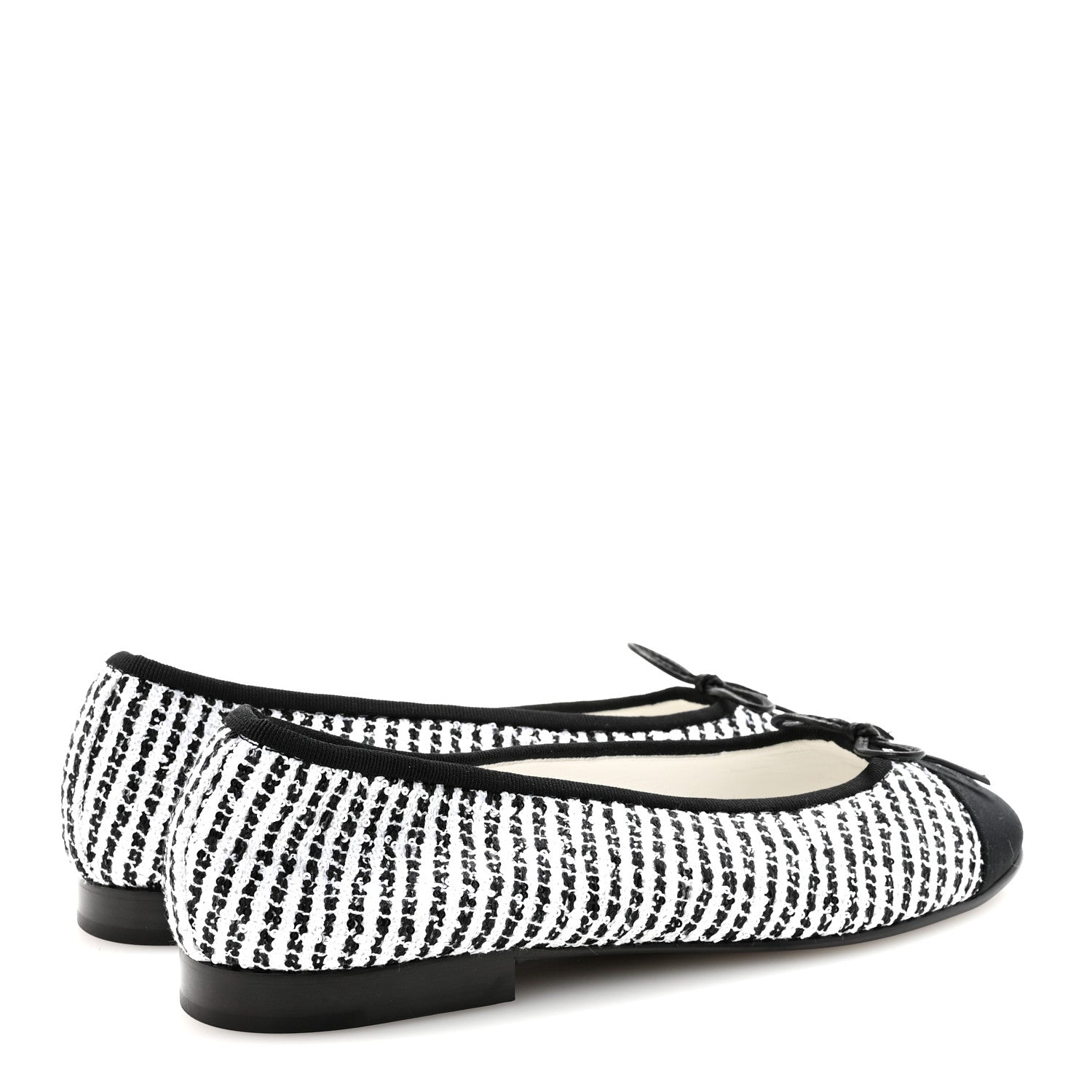 Chanel Tweed Sequin Grosgrain Cap Toe Ballerina Flats 39 Black White 5 of 9