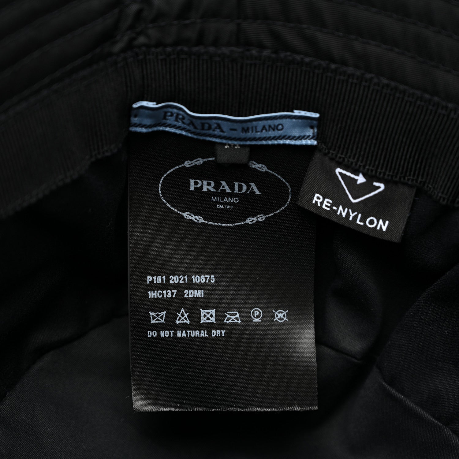 Prada Re-Nylon Metal Triangle Logo Womens Bucket Hat M Black 7 of 7