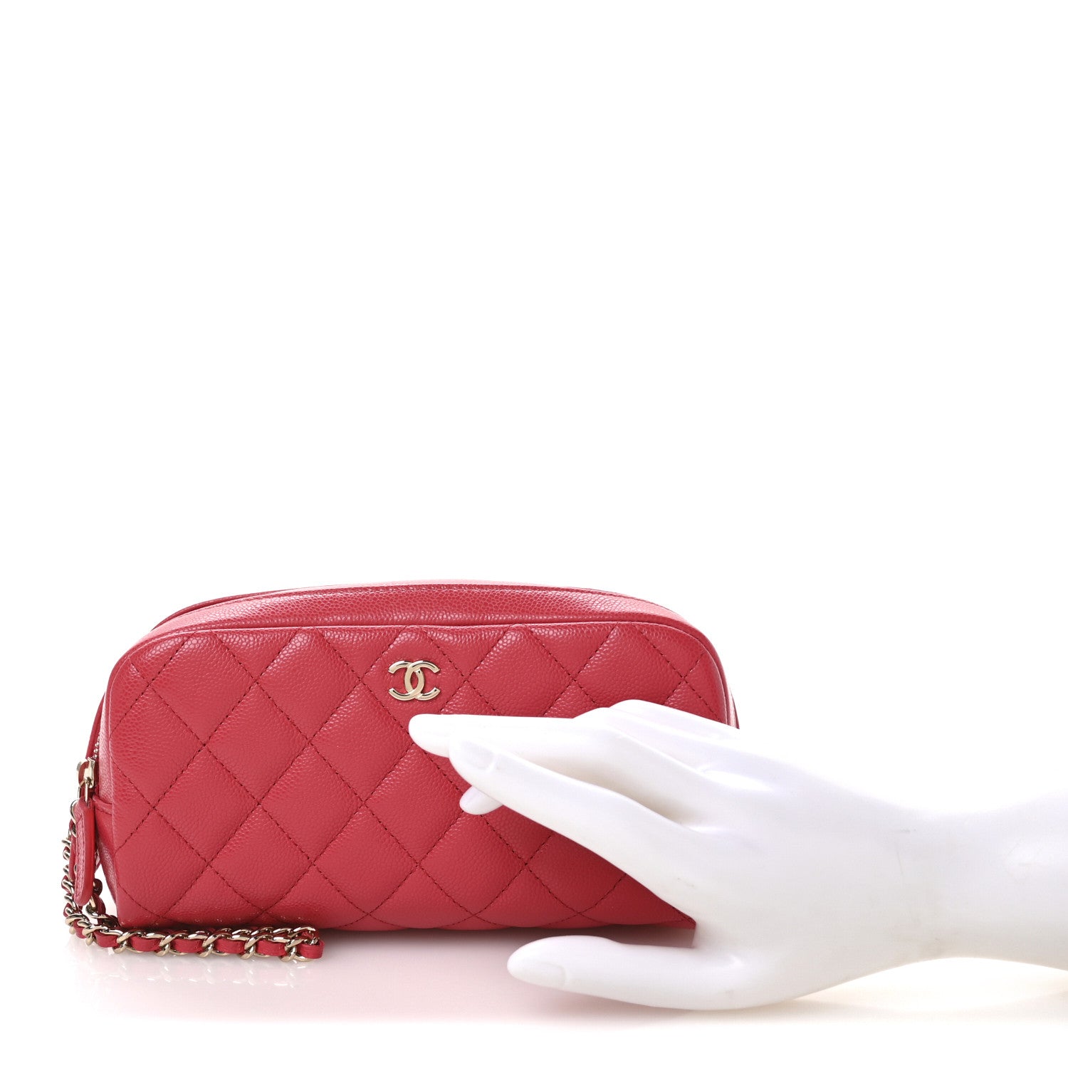 Chanel Caviar Quilted Toiletry Case With Chain Dark Pink 2 of 8