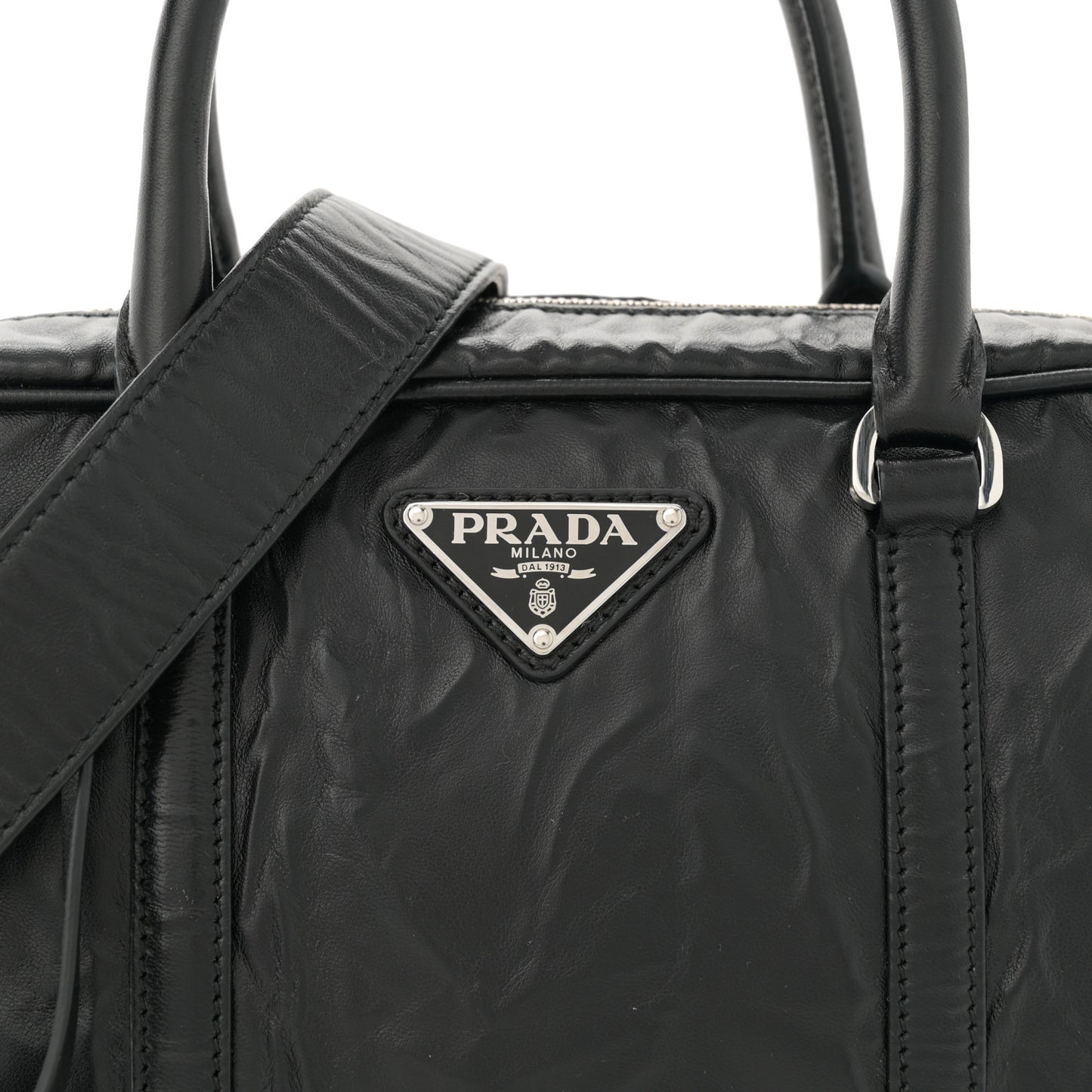 Nappa Antique Medium Re-Edition 2001 Two Handle Bag Black
