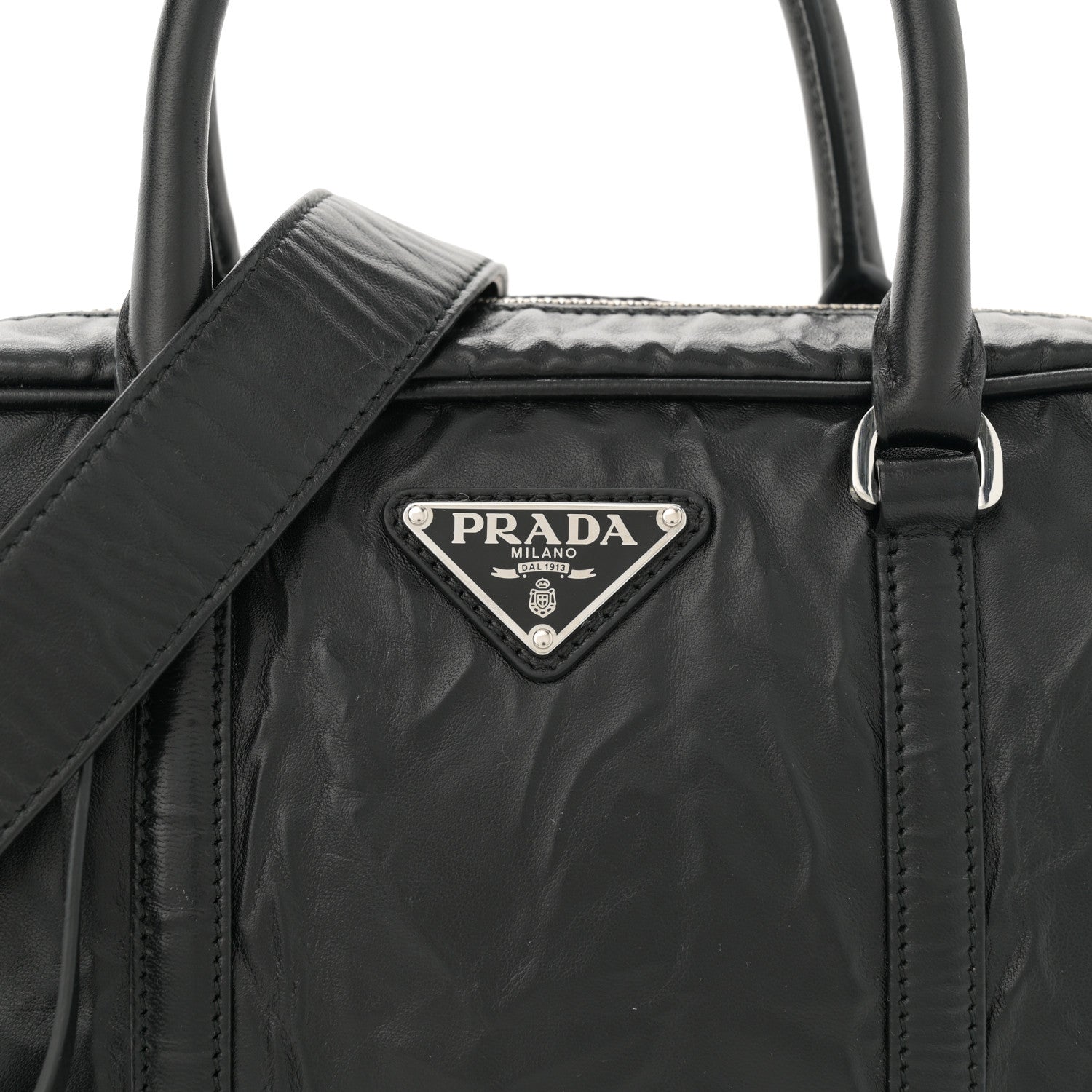 Prada Nappa Antique Medium Re-Edition 2001 Two Handle Bag Black 9 of 12