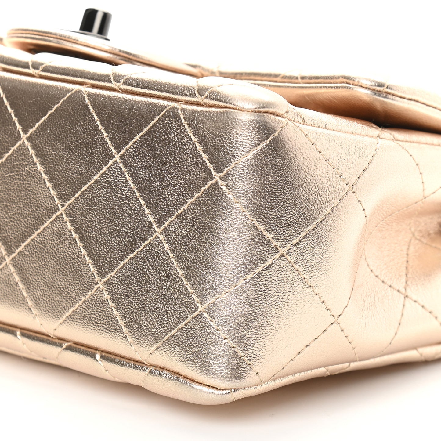 Metallic Lambskin Quilted Mini Rectangular Flap Gold Black