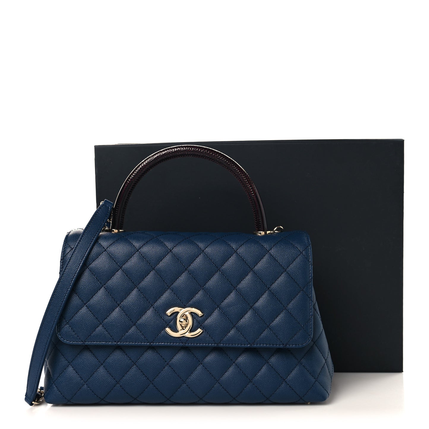 Caviar Lizard Embossed Quilted Small Coco Handle Flap Dark Blue