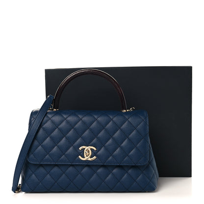 Chanel Caviar Lizard Embossed Quilted Small Coco Handle Flap Dark Blue 11 of 11