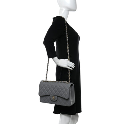 Chanel Caviar Quilted Jumbo Double Flap Grey 2 of 10