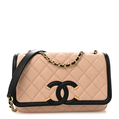 Chanel Caviar Quilted Small CC Filigree Flap Beige Black 1 of 10