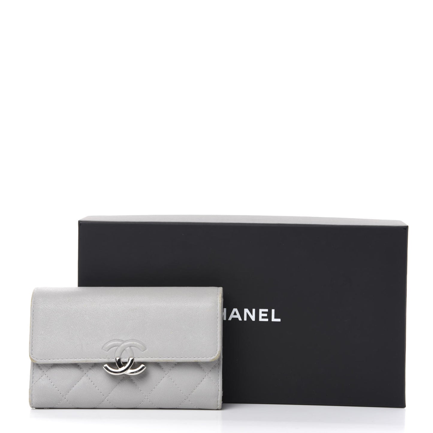 Lambskin Quilted CC Box Flap Wallet Grey