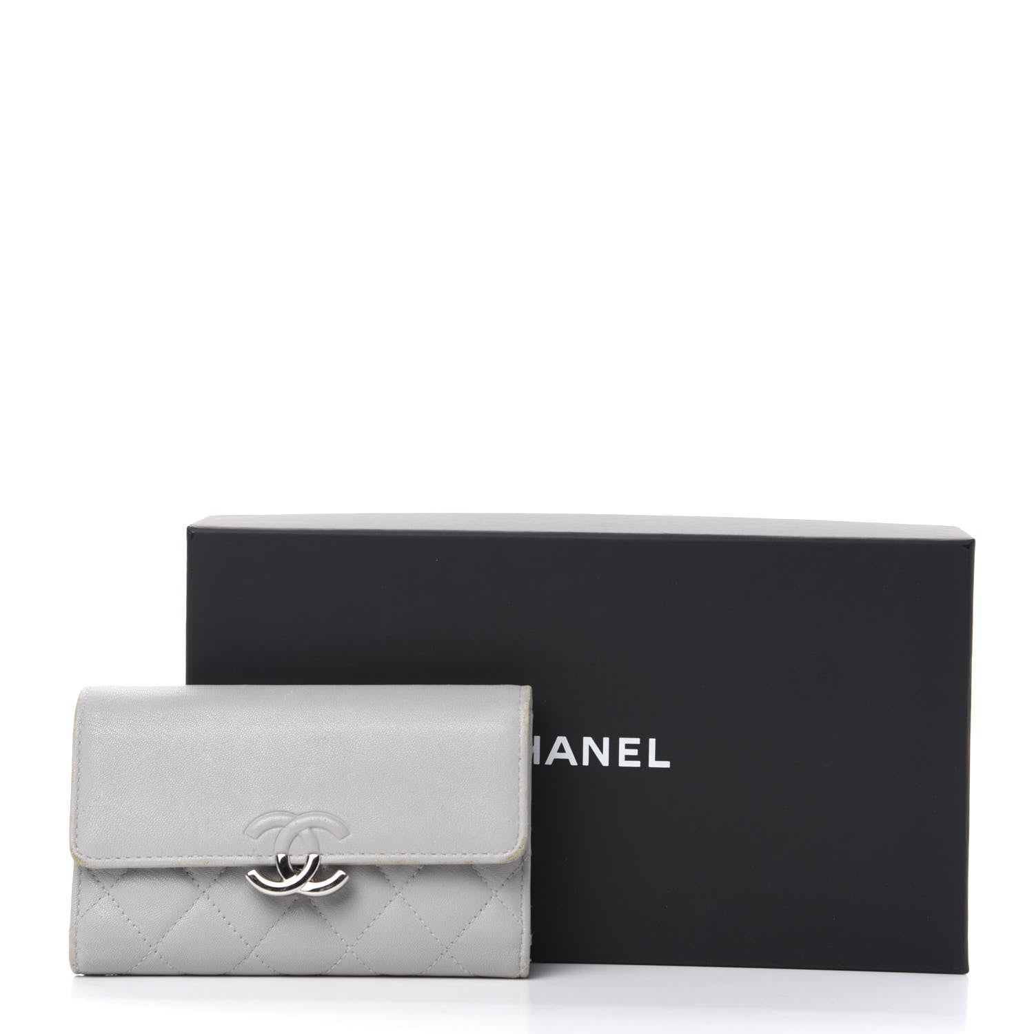 Chanel Lambskin Quilted CC Box Flap Wallet Grey 11 of 11