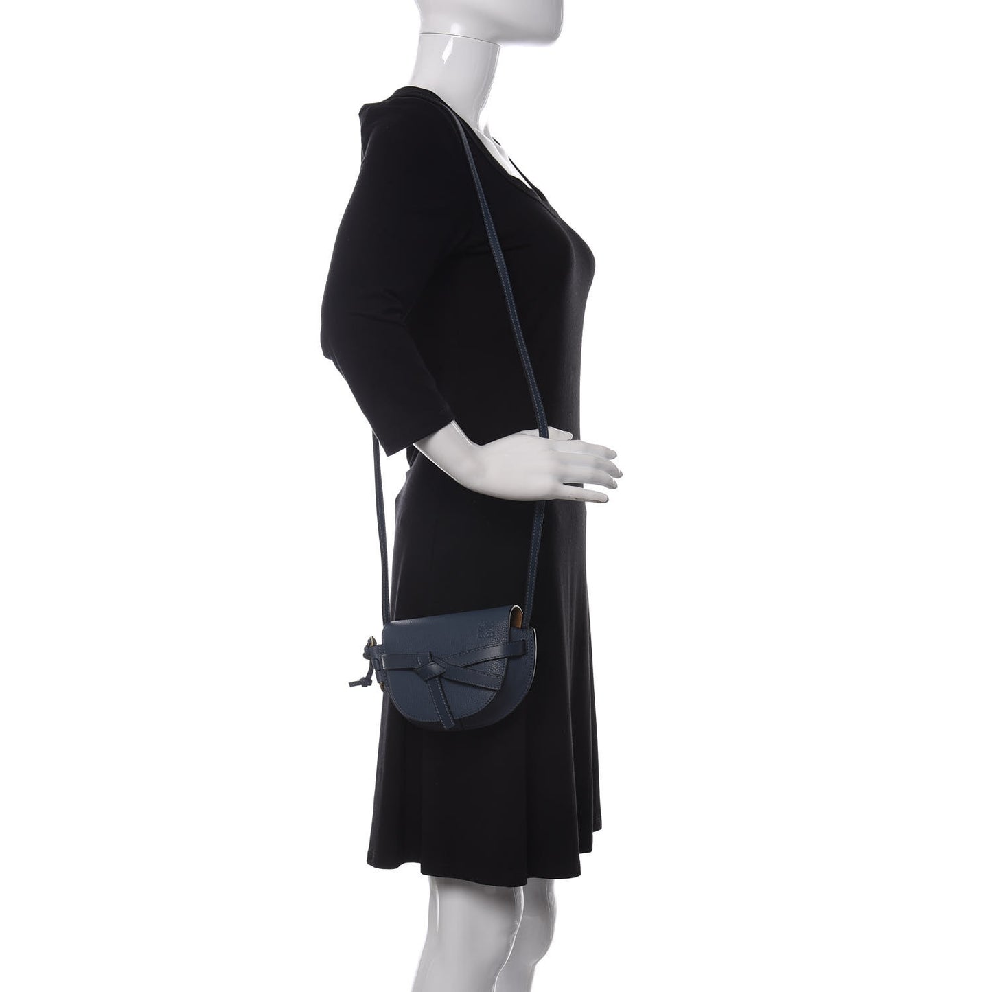 Grained Calfskin Mini Gate Crossbody Bag Steel Blue