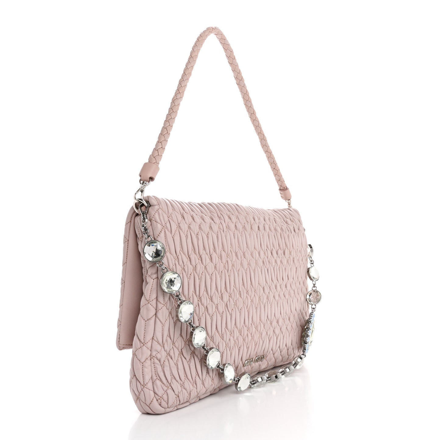 Nappa Matelasse Crystal Flap Clutch Cammeo