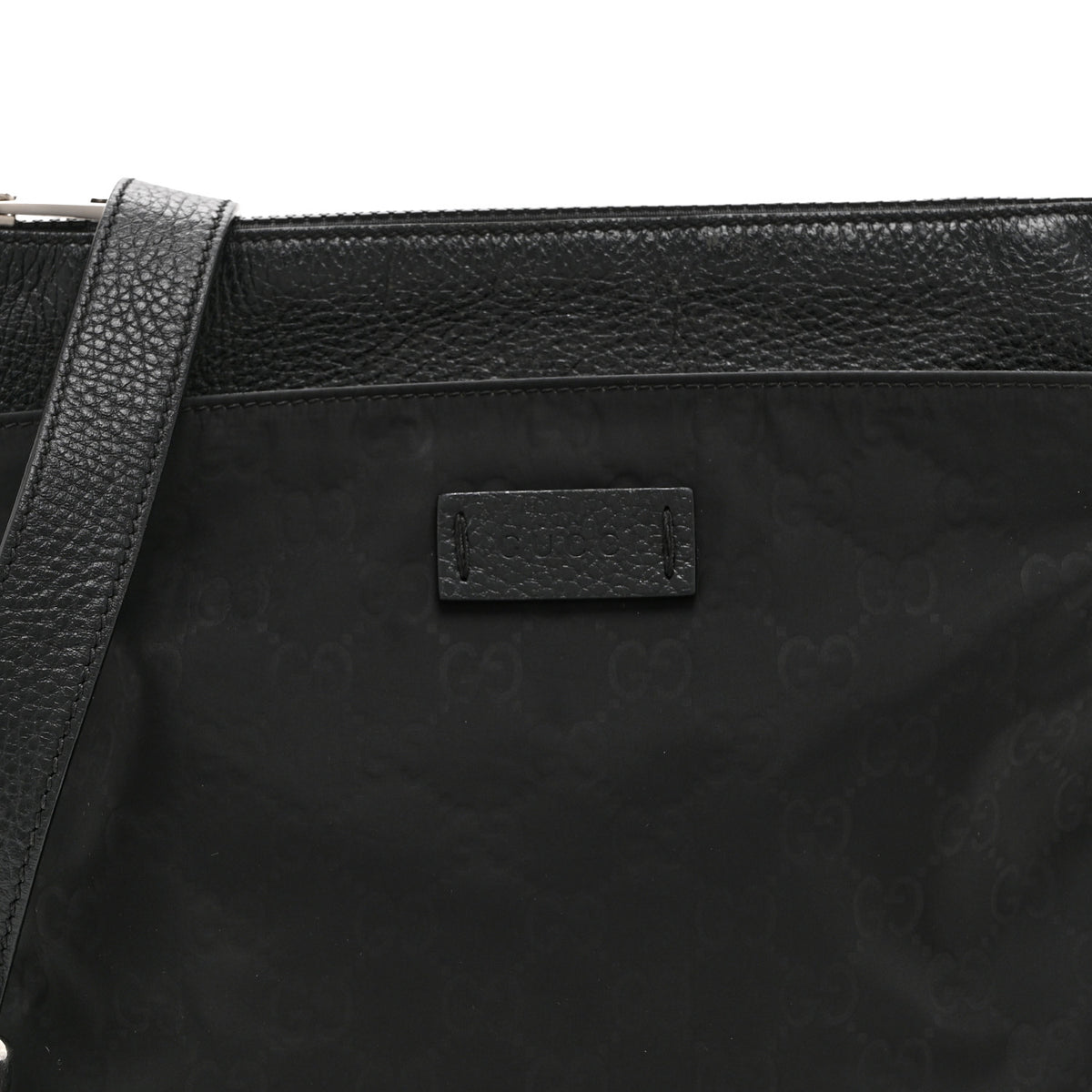 Gucci Nylon Monogram Dollar Calfskin Flat Messenger Bag Black 9 of 11