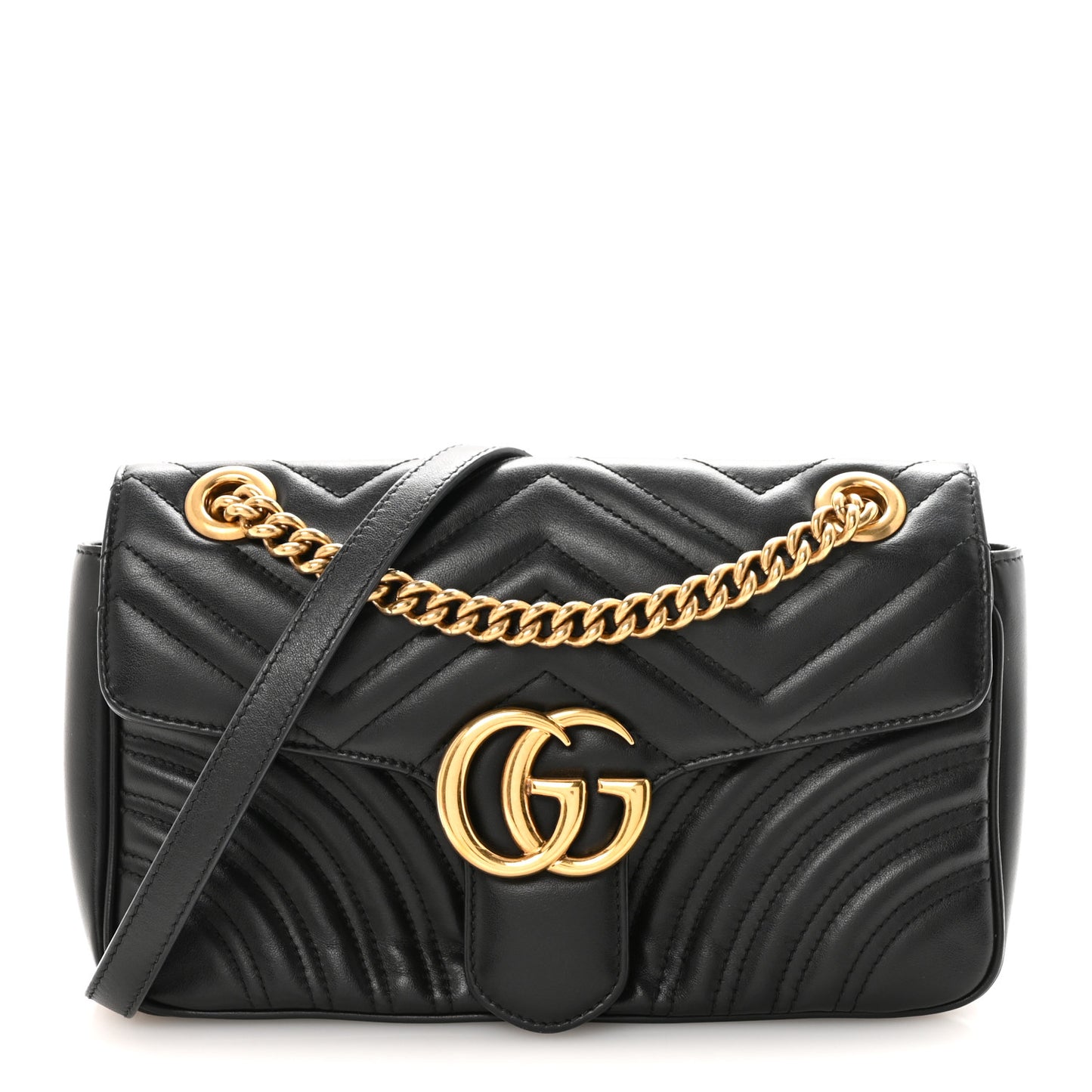Calfskin Matelasse Small GG Marmont Shoulder Bag Black
