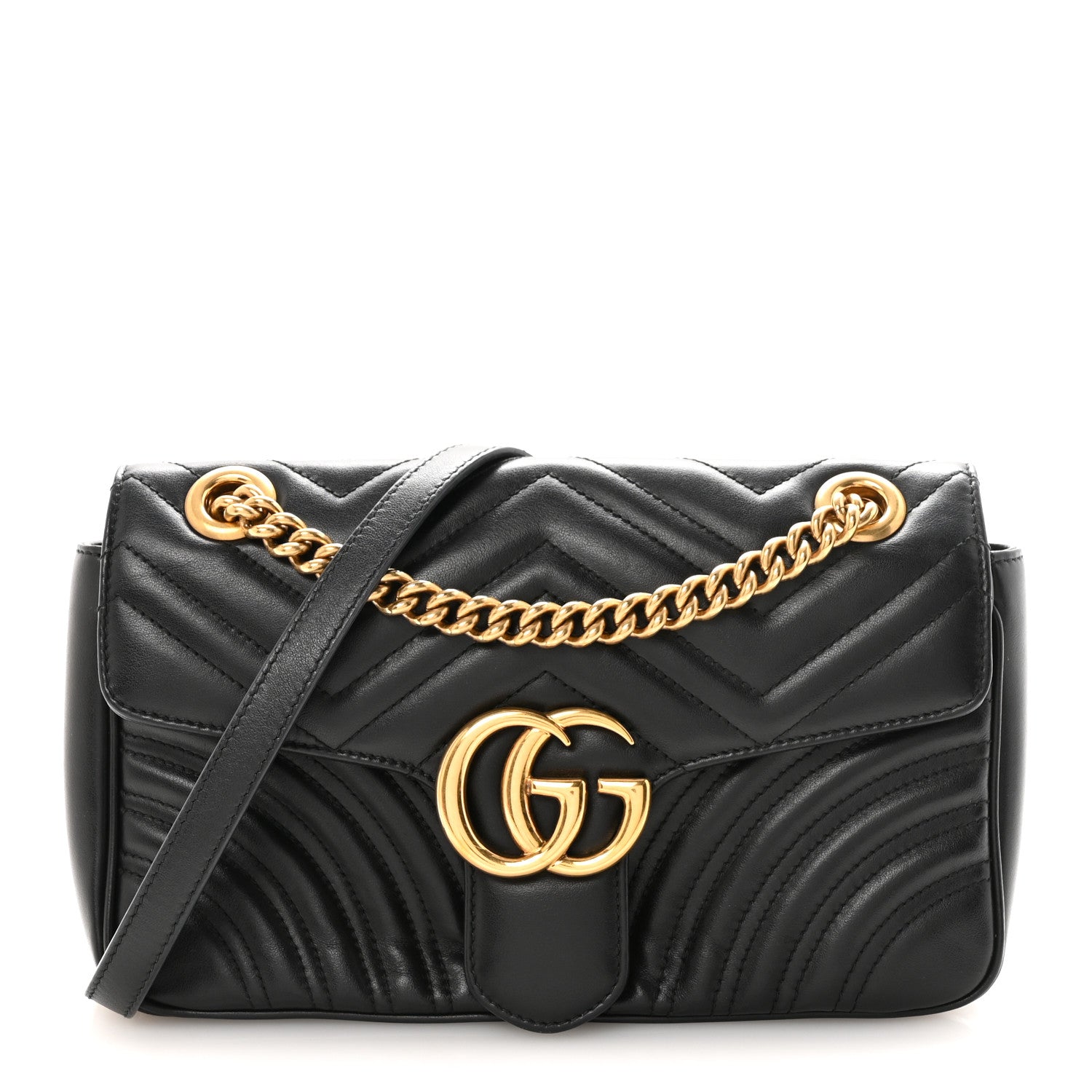 Gucci Calfskin Matelasse Small GG Marmont Shoulder Bag Black 1 of 10
