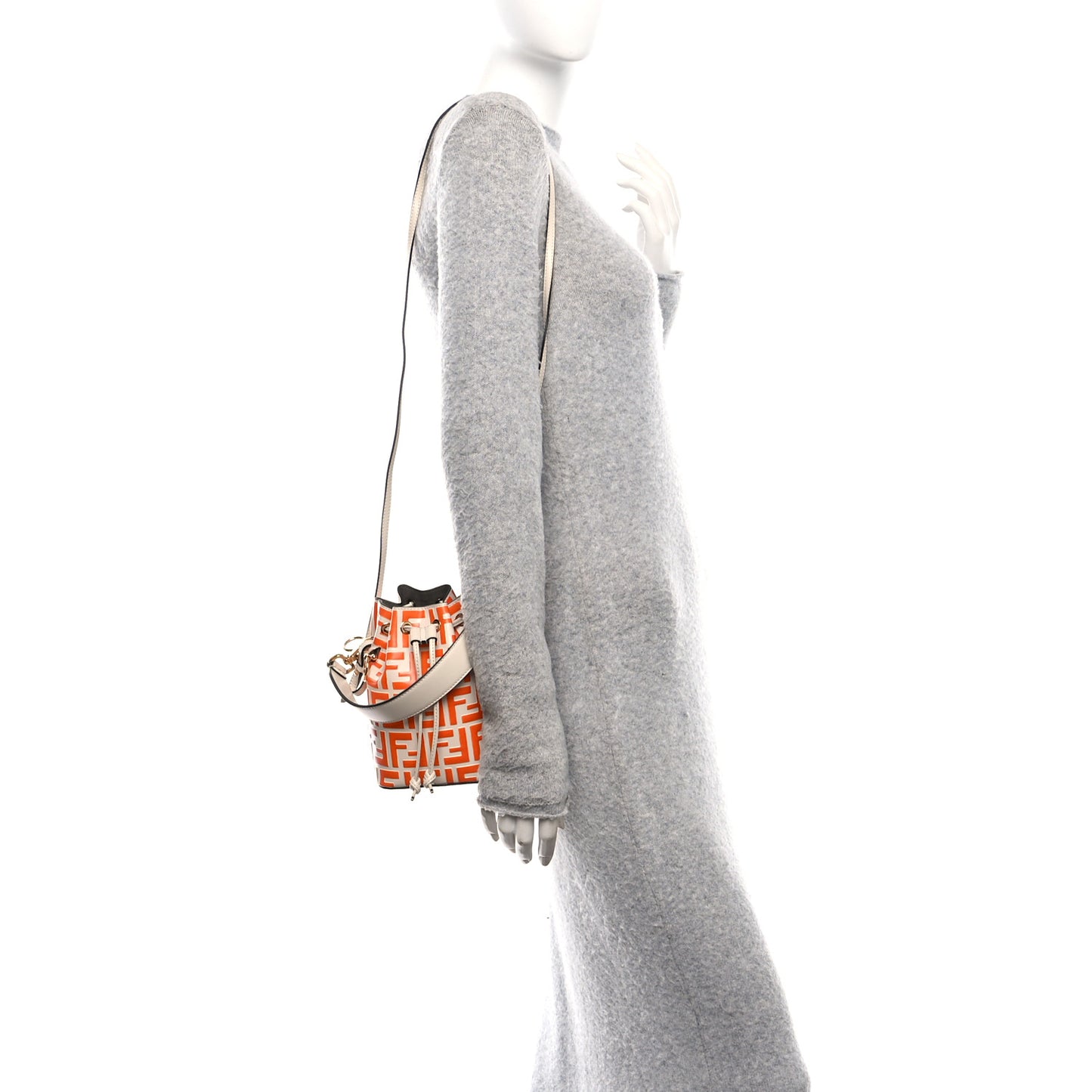 Vitello Liberty F is Fendi Bi-Color FF 1974 Embossed Mini Mon Tresor Bucket Bag Camelia Aranciata