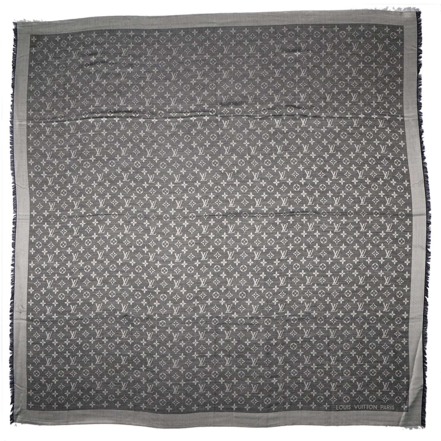 Silk Wool Monogram Denim Shawl Black