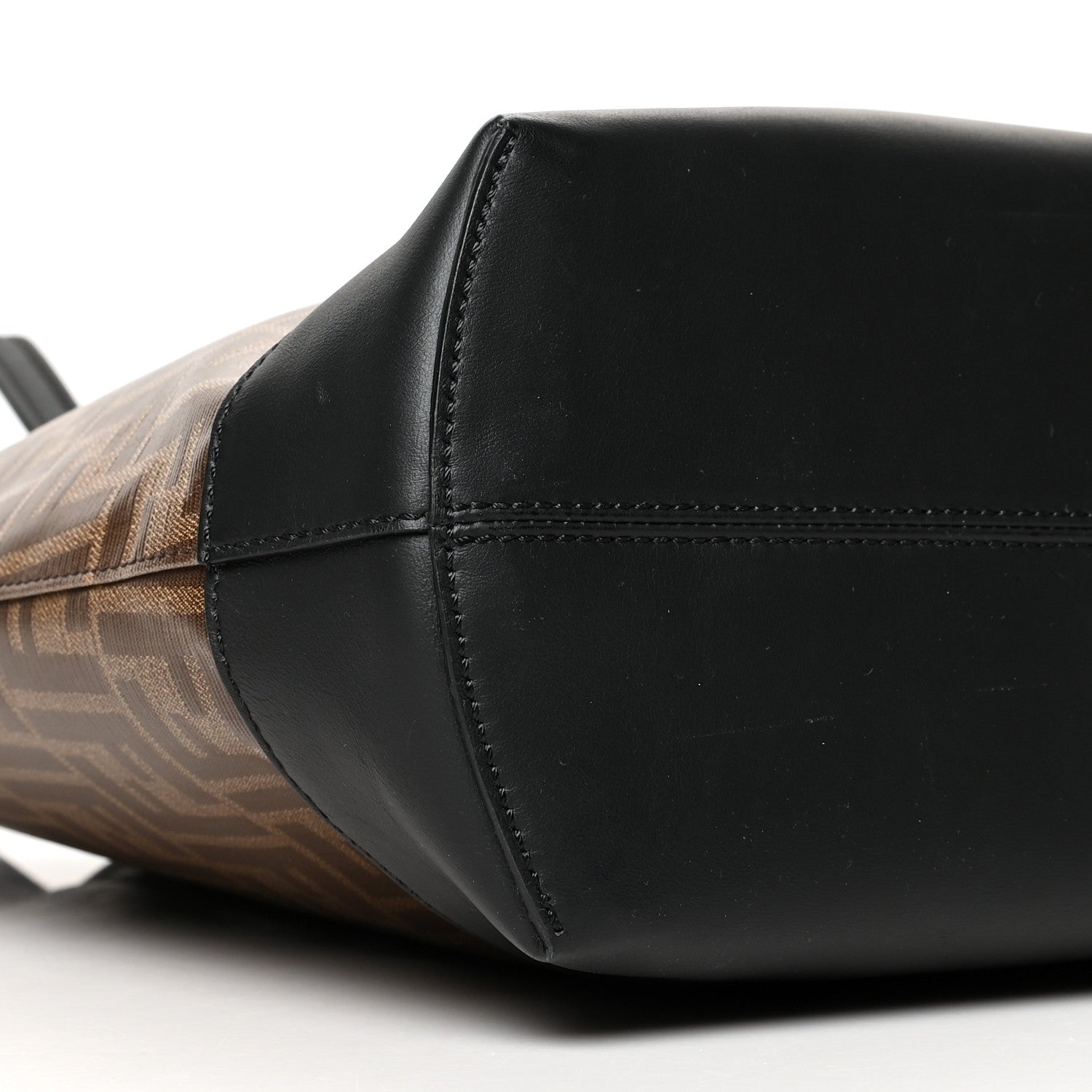 Fendi Glazed Fabric Vitello Century FF 1974 Stamp Patch Shopping Tote Mogano Panna Black 9 of 12