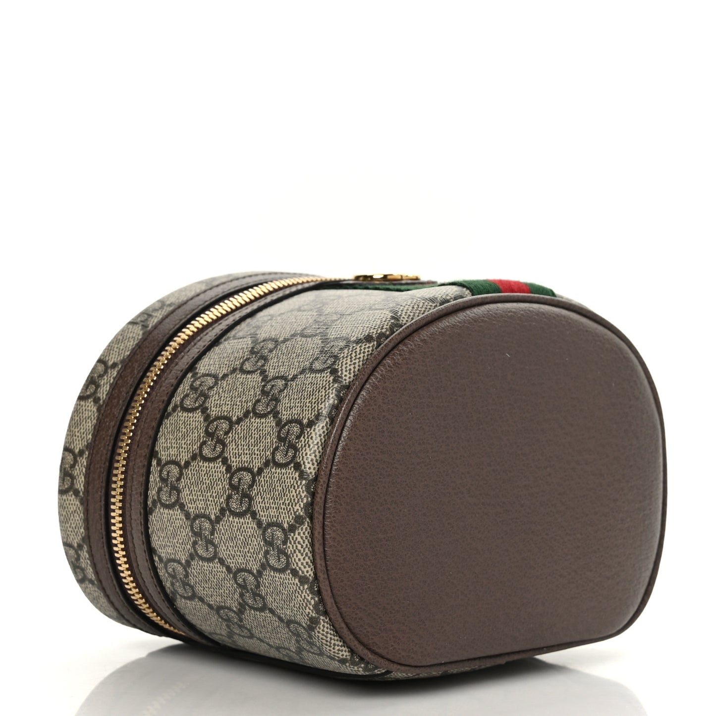 GG Supreme Monogram Textured Calfskin Web Ophidia Vanity Cosmetic Case Beige Ebony New Acero