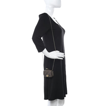 Fendi Glazed Fabric FF 1974 Nano Baguette Charm Mogano Panna 2 of 12