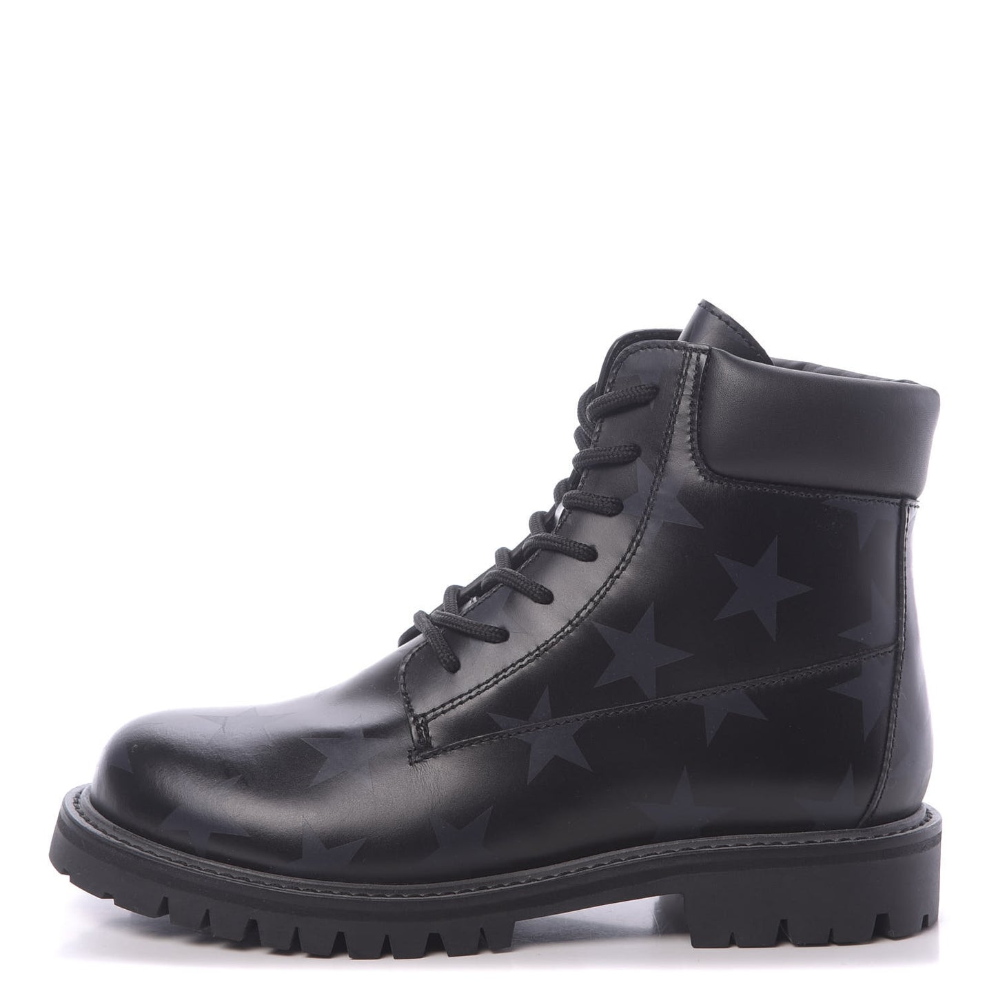 Calfskin Hologram Star Print Combat Boots 37.5 Black Marine