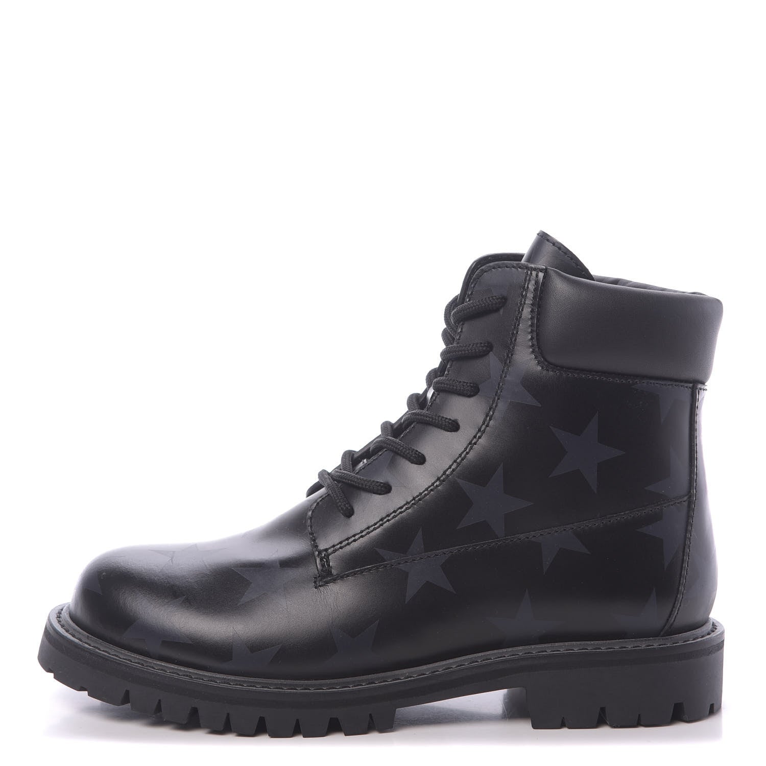 Valentino Garavani Calfskin Hologram Star Print Combat Boots 37.5 Black Marine 1 of 8