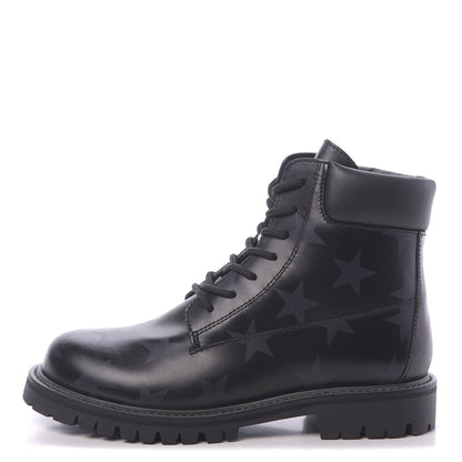 Valentino Garavani Calfskin Hologram Star Print Combat Boots 37.5 Black Marine 1 of 8